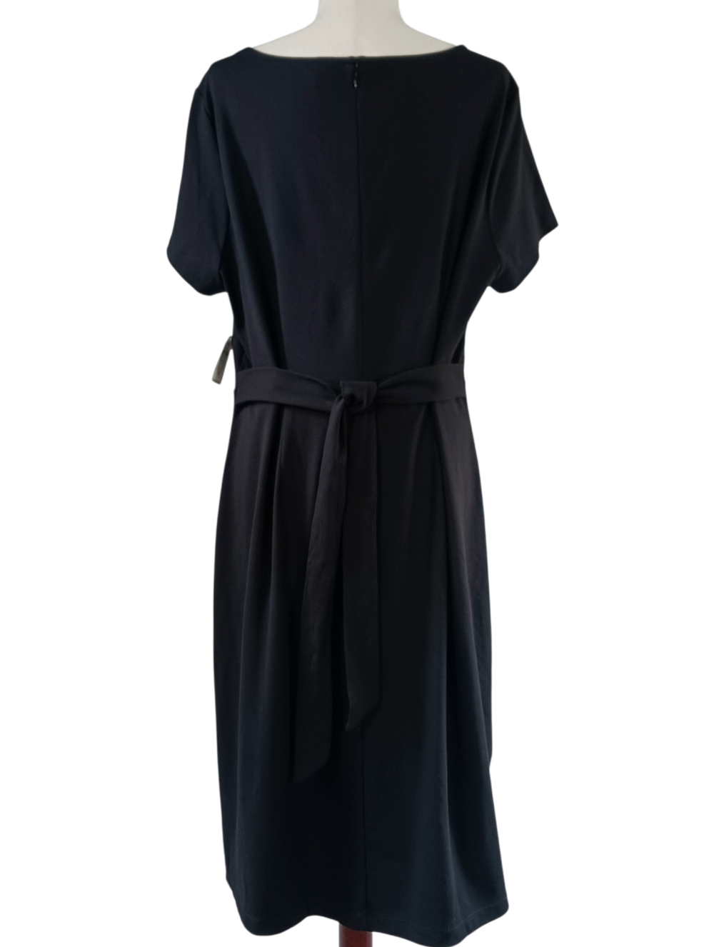 Cotton Dress Tie Waist Short Sleeve Square Neckline Stretch Black Size 2X NEW - Picture 3 of 13
